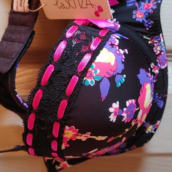 NWT BLACK MULTI FLORAL LA SENZA PERFECTLY ME PUSH UP BRA 34B - Picture 8 of 12